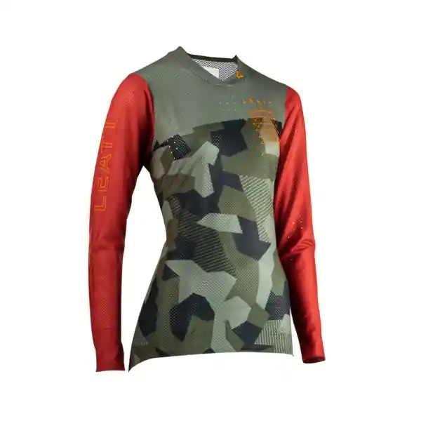 Calitate înaltă Tricou Dama MTB Leatt Gravity 4.0 Camo Green/Borgounny L +