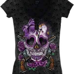 Women‘s Day Of The Dead Gun T-shirt Black S Reducere specială