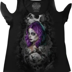 Womens Dod Skull N Guns Burnout T-shirt Black 2x-large Black Reducere extra