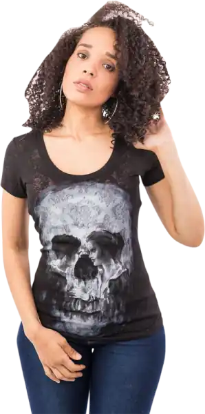Women‘s Skull Couple Burn Out Scoop Neck T-shirt Black L + Retur gratuit