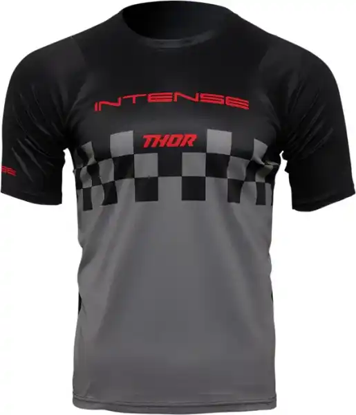 Tricou MTB Thor Intense Assist Chex Black/Gray L Super ofertă