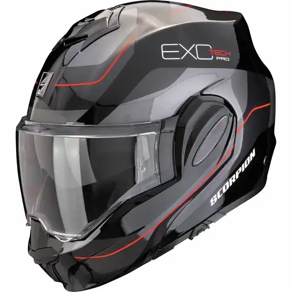 Casca modulara flip-back SCORPION EXO-TECH EVO PRO COMMUTA Negru/Argintiu/Rosu L Ieftin